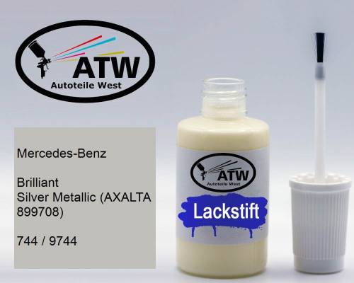 Mercedes-Benz, Brilliant Silver Metallic (AXALTA 899708), 744 / 9744: 20ml Lackstift, von ATW Autoteile West.